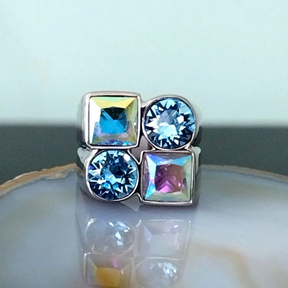 Iridescent Statement Cocktail Ring Stainless Steel Nickel Free Hypoallergenic